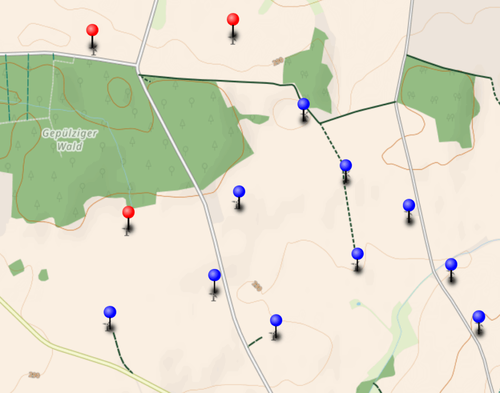 Karte Windindustriegebiet Niedercrossen / Erlau