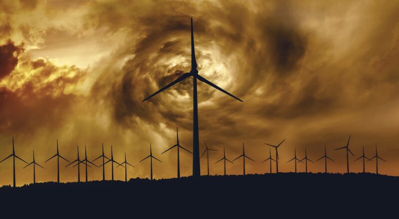 Windkraftanlage, Feld, Wurmlochwolkenbild